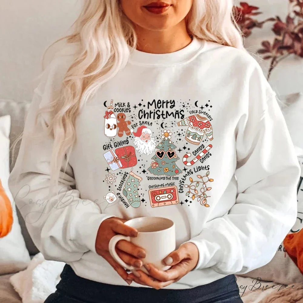 Retro Cheerful Aesthetic Santa Warm Hoodie WHITE / S