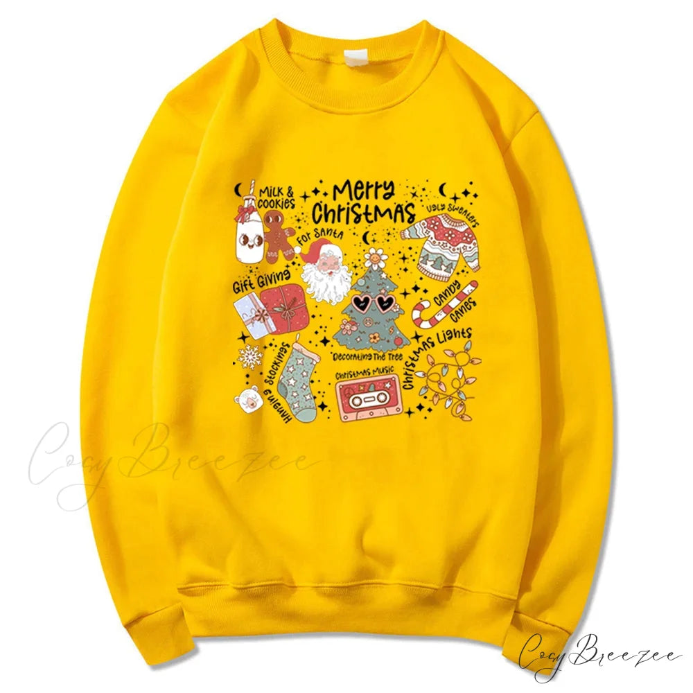 Retro Cheerful Aesthetic Santa Warm Hoodie Yellow / S