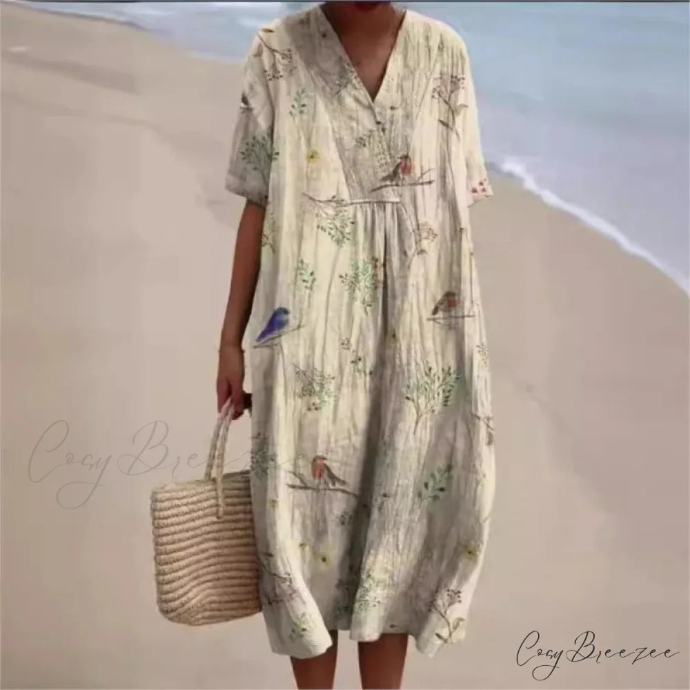 Retro Circle Print Boho Floral Dress oldfloraldress-250126