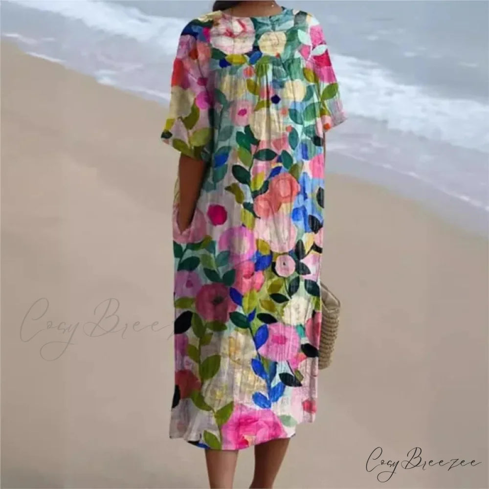 Retro Circle Print Boho Floral Dress oldfloraldress-250126