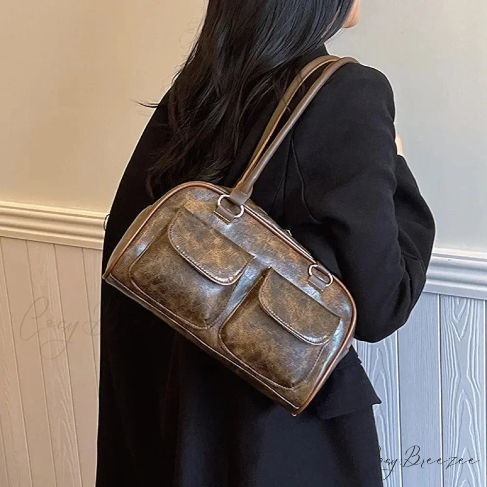 Retro Double Pockets Shoulder Bag shoulder-250126