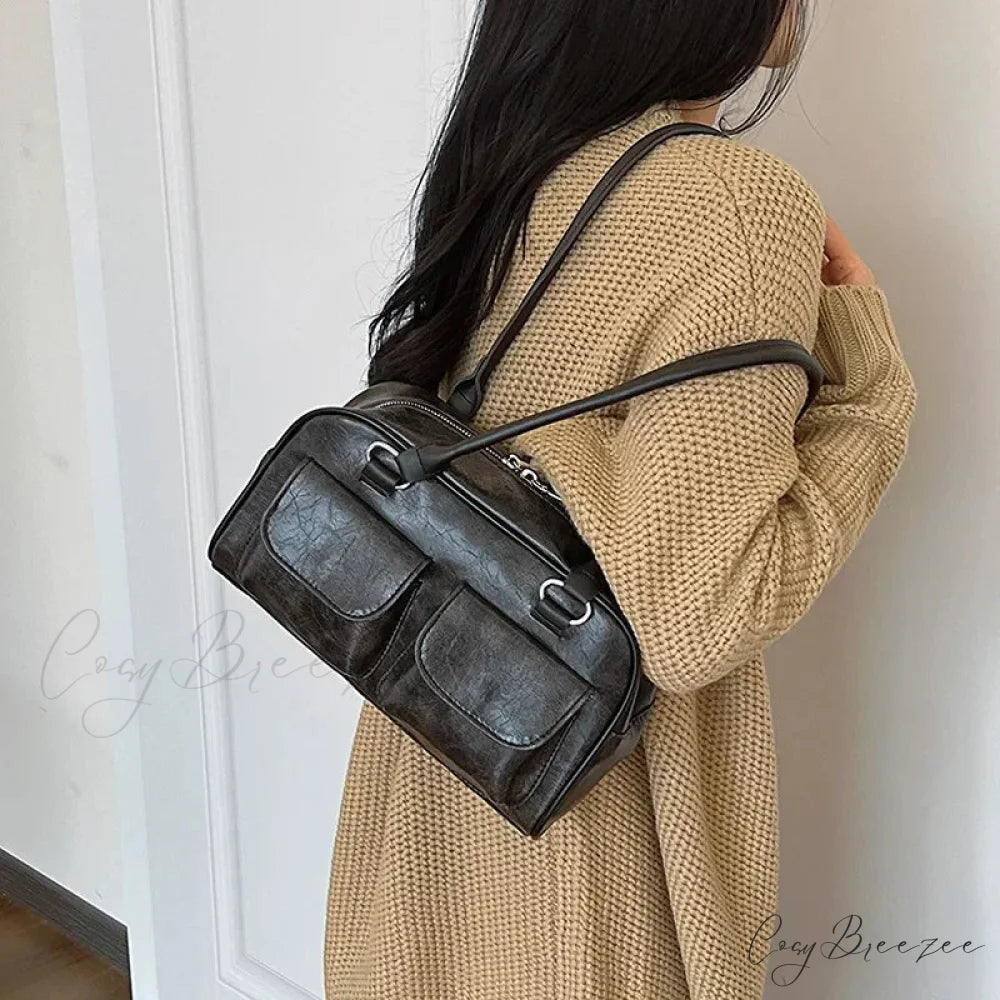 Retro Double Pockets Shoulder Bag shoulder-250126