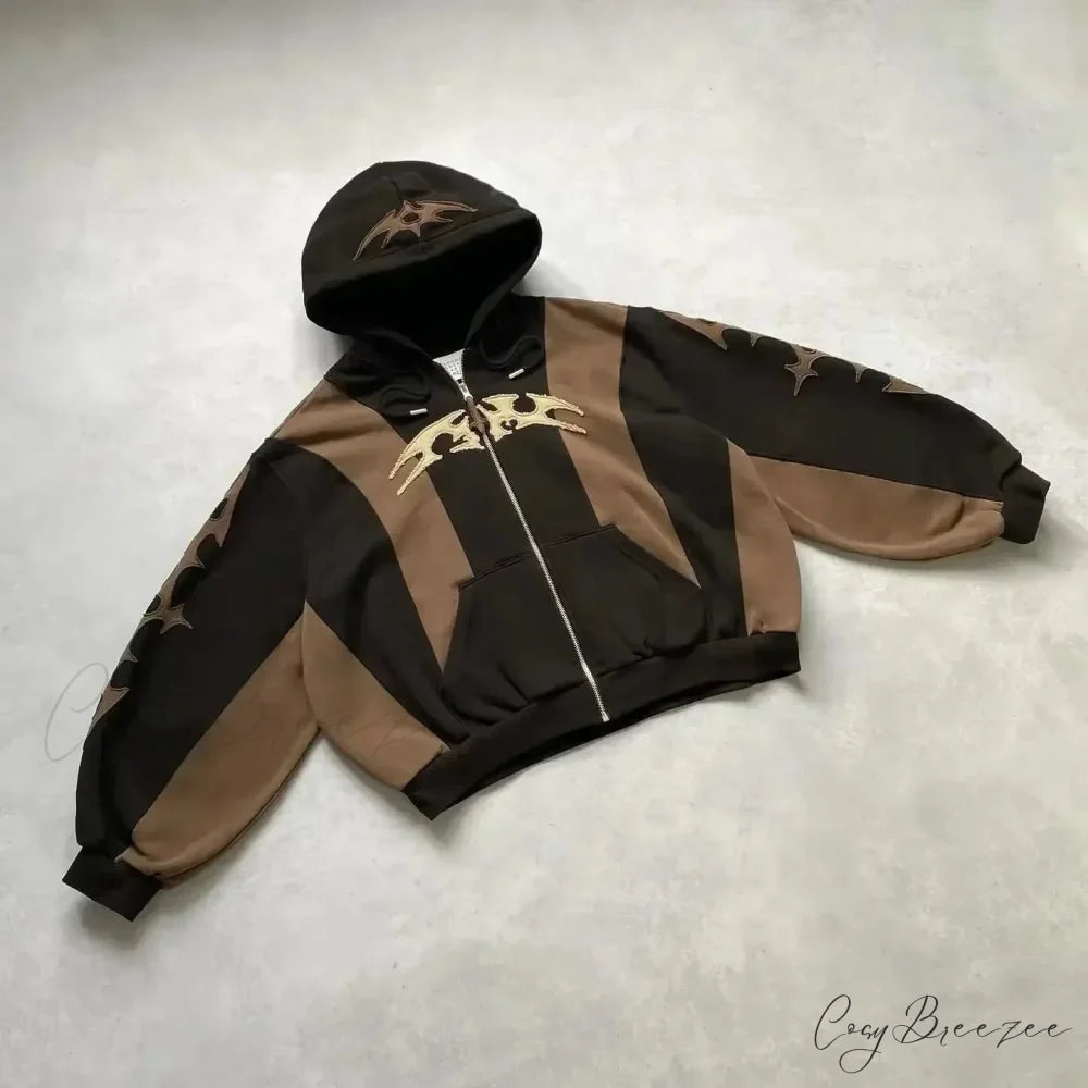 Retro Embroidery Pattern Oversized Hoodie brown / M hoodies-241228