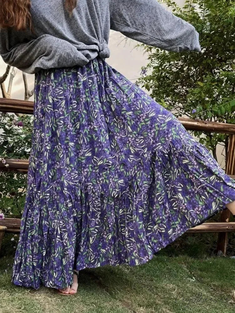 Retro Floral Skirt for Women 2025 Summer High Waist Y2K skirt-250126