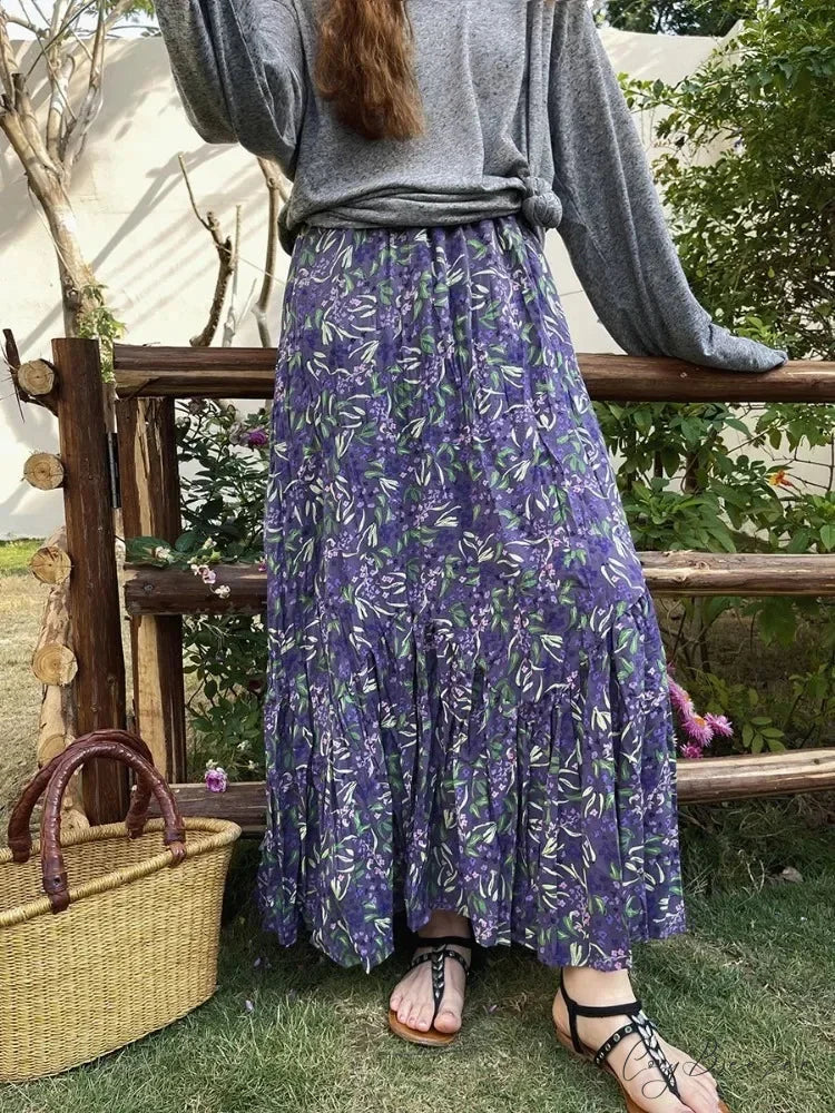 Retro Floral Skirt for Women 2025 Summer High Waist Y2K skirt-250126
