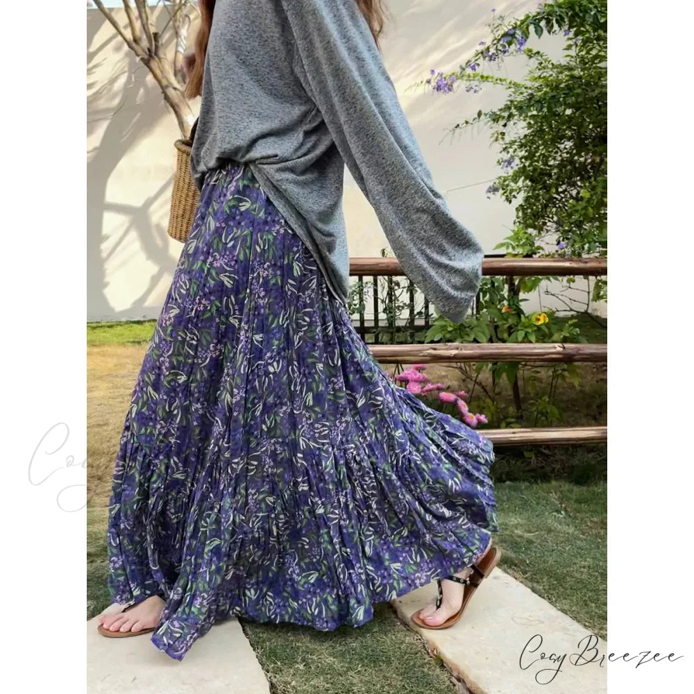 Retro Floral Skirt for Women 2025 Summer High Waist Y2K Mixed / S skirt-250126
