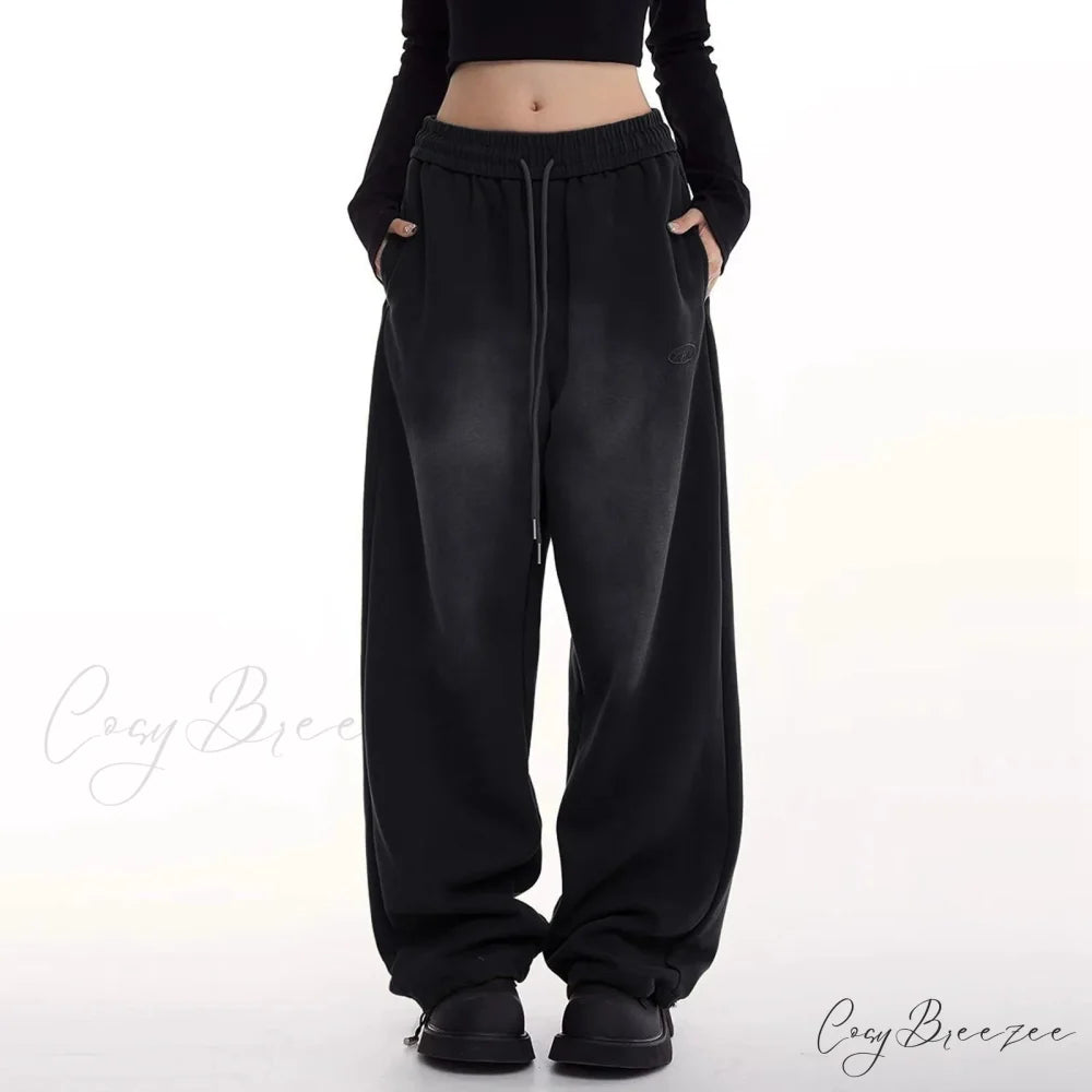 Retro Green Gradient Wide Leg Pants Black / S pants-241228