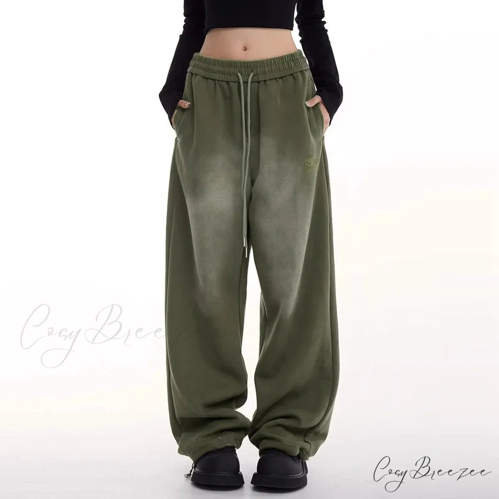 Retro Green Gradient Wide Leg Pants Green / S pants-241228