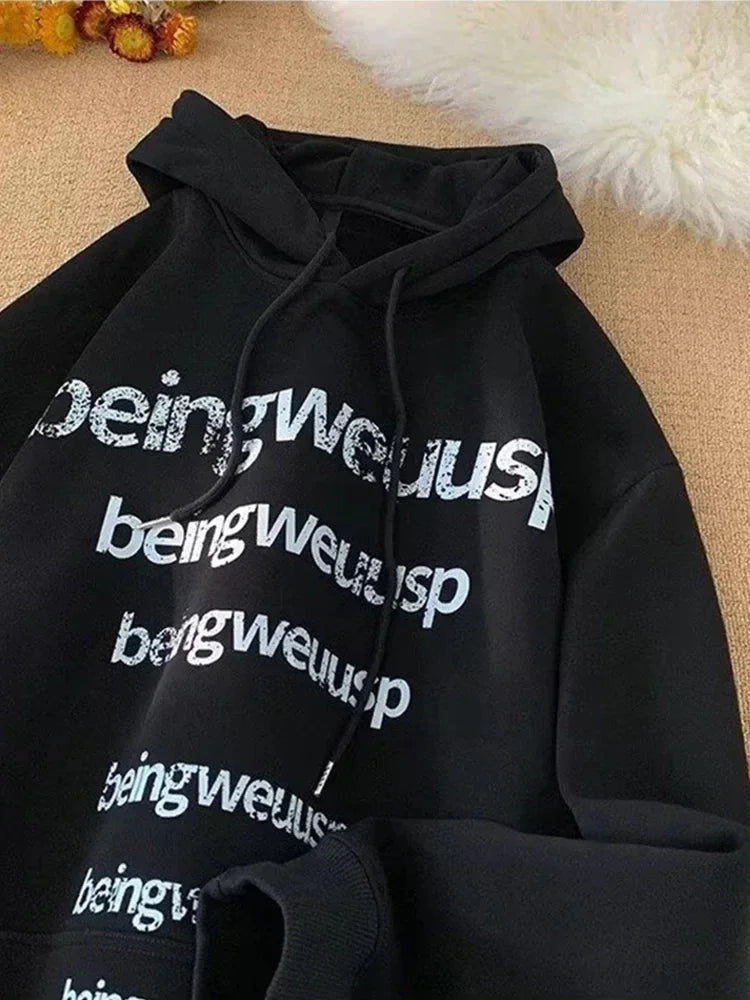 Retro Harajuku Letter Design Oversized Hoodie Black / M(40-45KG) hoodies-241228