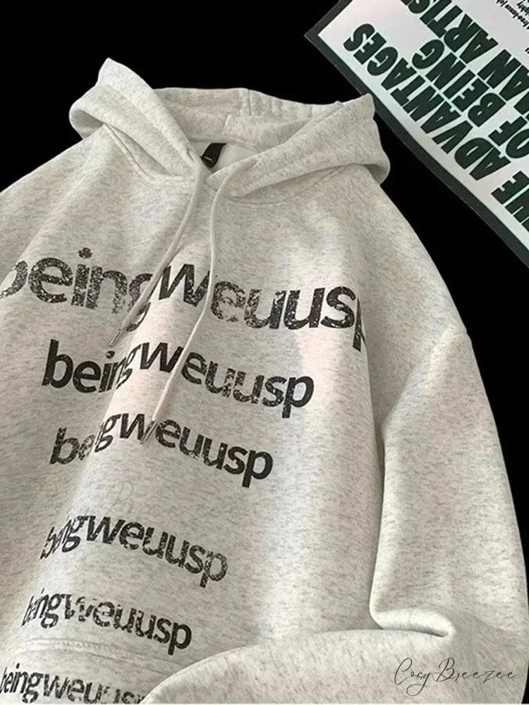 Retro Harajuku Letter Design Oversized Hoodie GRAY / M(40-45KG) hoodies-241228