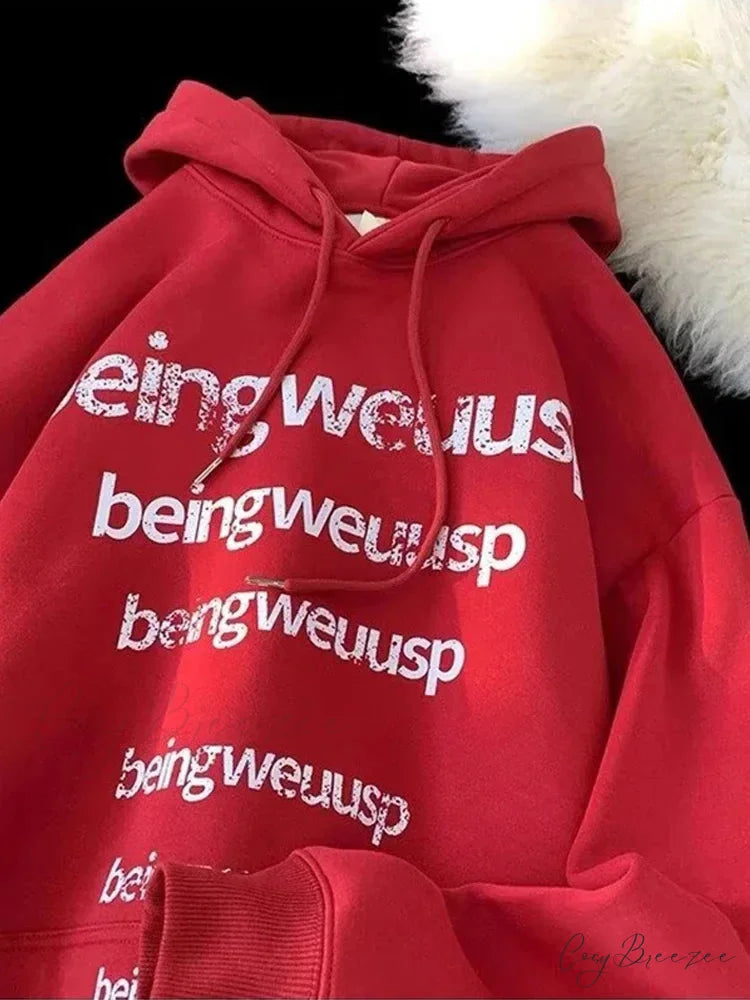 Retro Harajuku Letter Design Oversized Hoodie Red / M(40-45KG) hoodies-241228