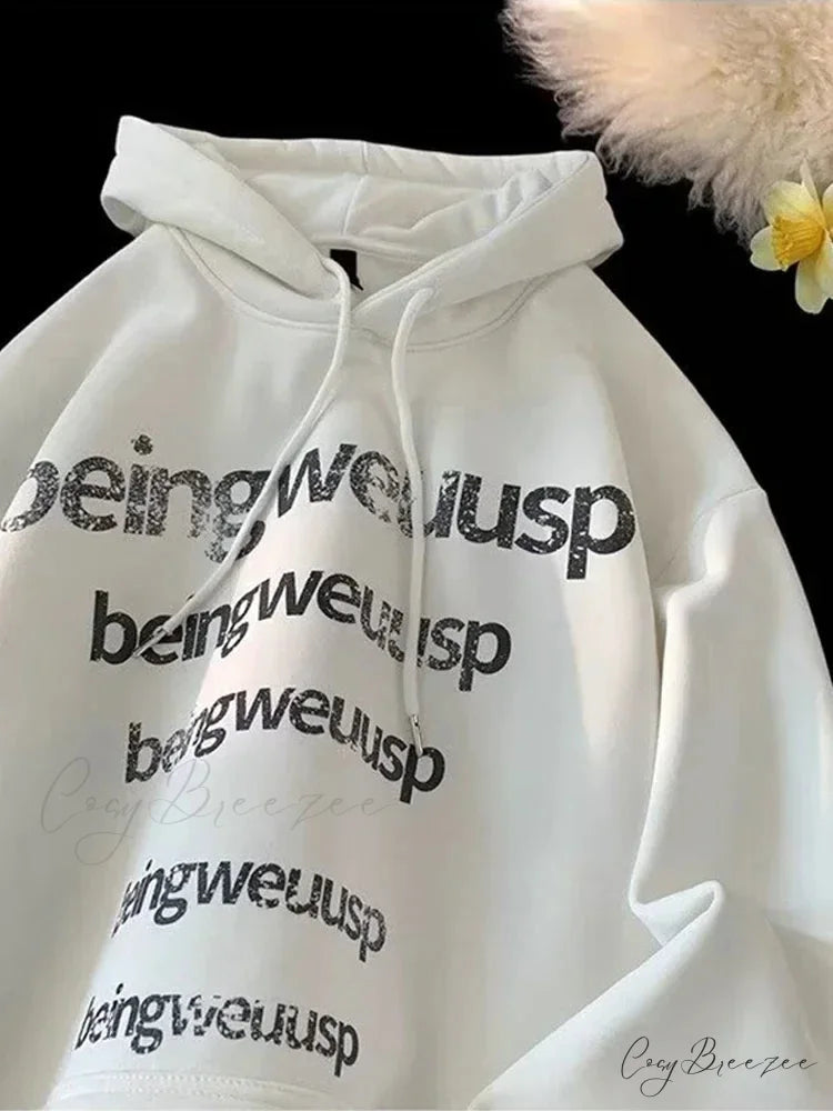 Retro Harajuku Letter Design Oversized Hoodie WHITE / M(40-45KG) hoodies-241228