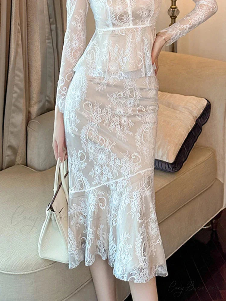 Retro Lace Wrap Ruffle High Waist Fishtail Skirt skirt-250126