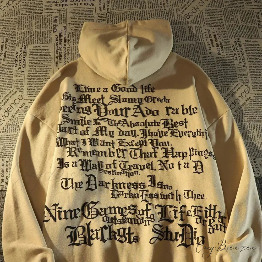 Retro Large Size Gothic Print Hoodie Apricot / S hoodies-241228