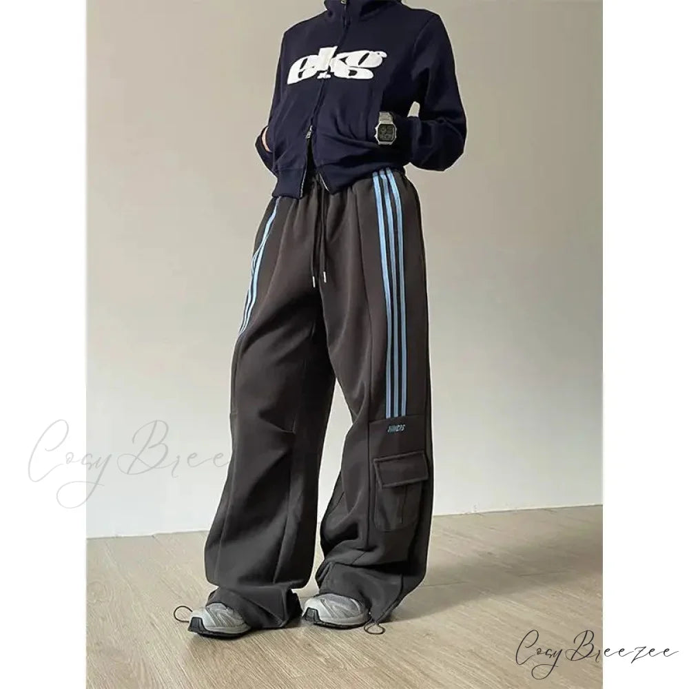 Retro Lazy Stripes Wide Leg Pants pants-241228