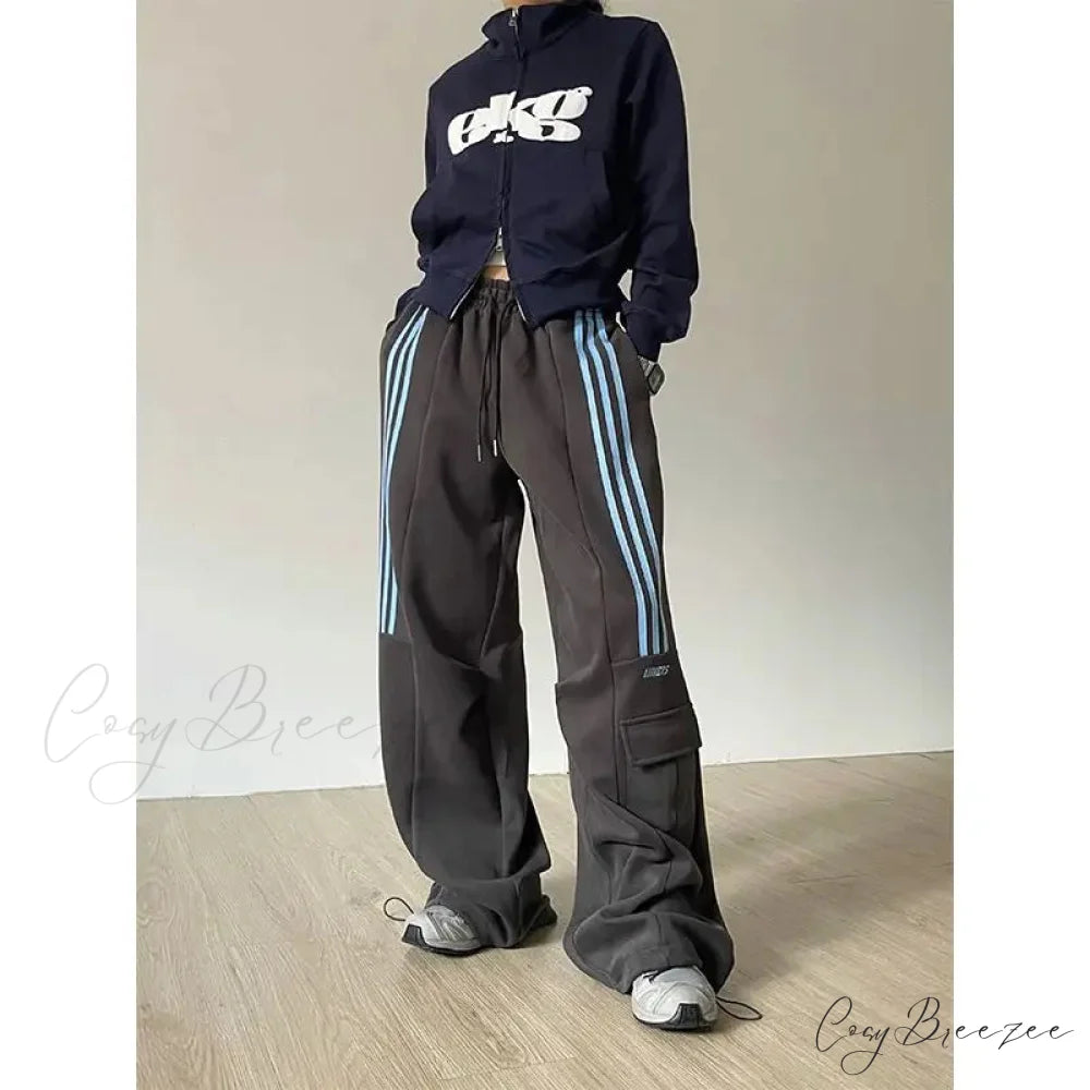 Retro Lazy Stripes Wide Leg Pants pants-241228