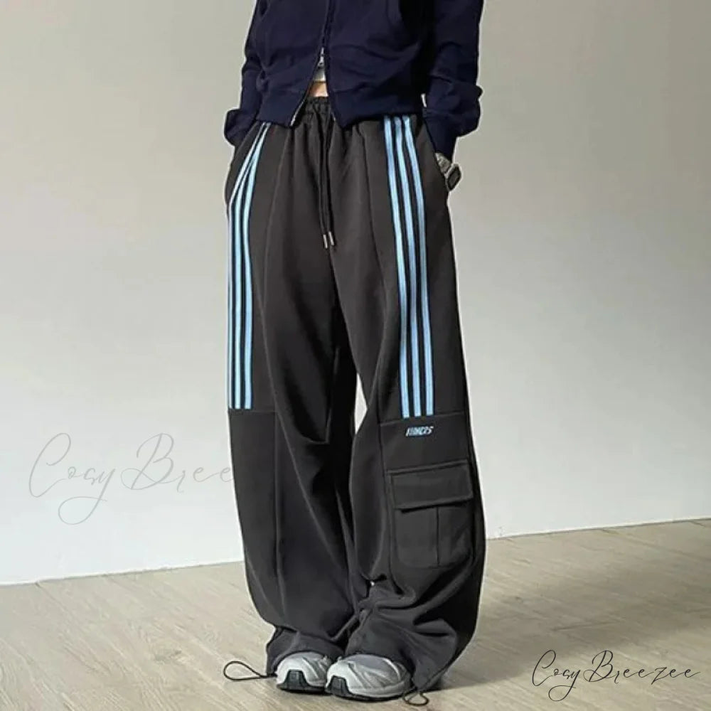 Retro Lazy Stripes Wide Leg Pants Dark Grey / S (44-50kg) pants-241228