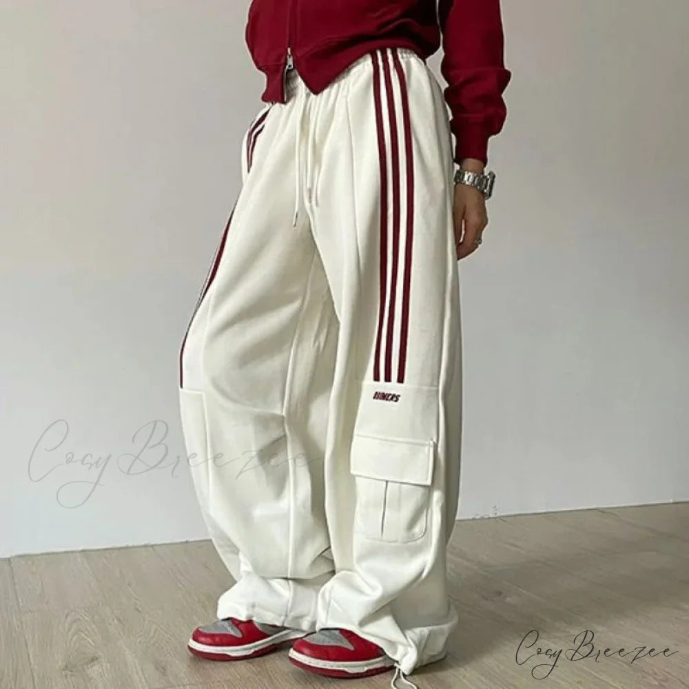 Retro Lazy Stripes Wide Leg Pants Off White / S (44-50kg) pants-241228