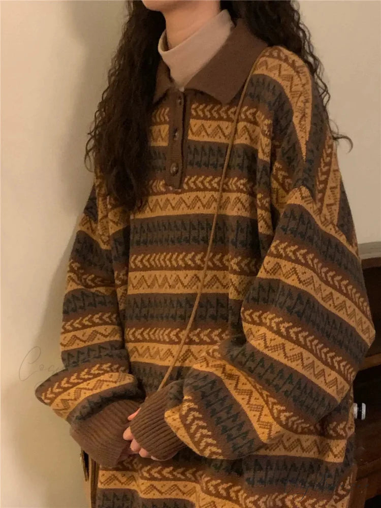 Retro Lazy Style Striped Loose Sweater swraters-241228