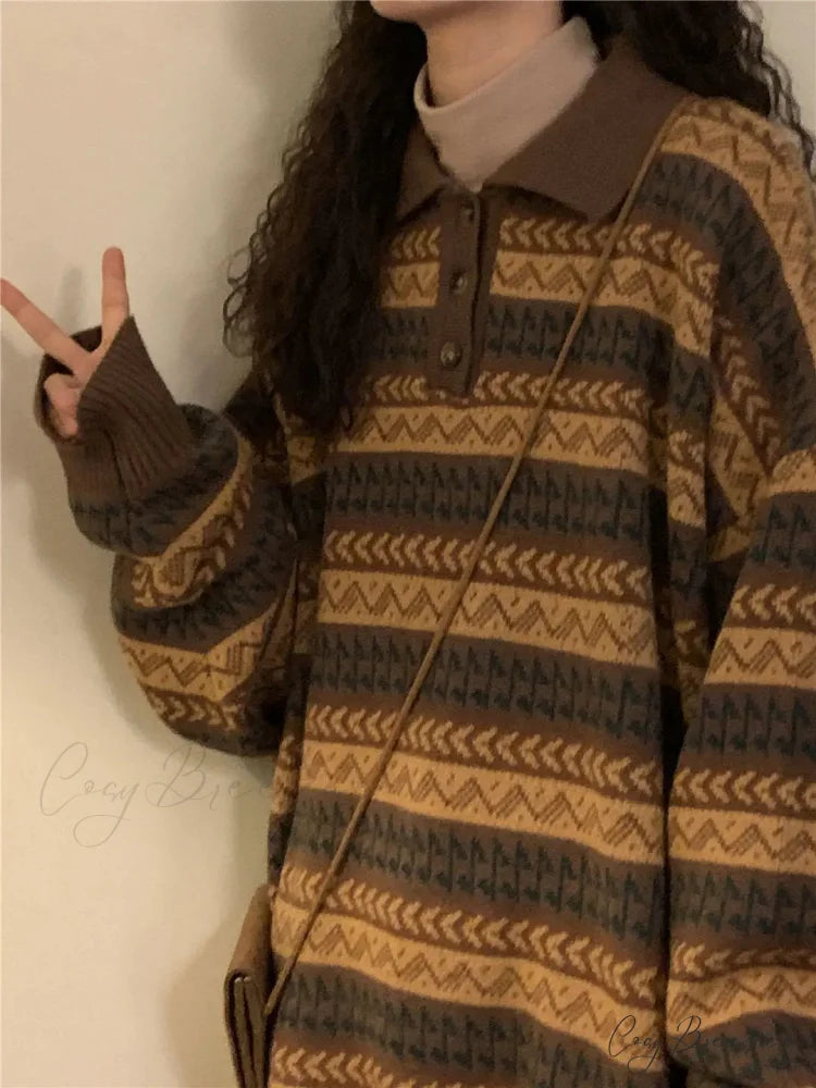 Retro Lazy Style Striped Loose Sweater swraters-241228