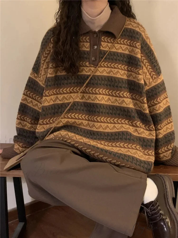 Retro Lazy Style Striped Loose Sweater swraters-241228
