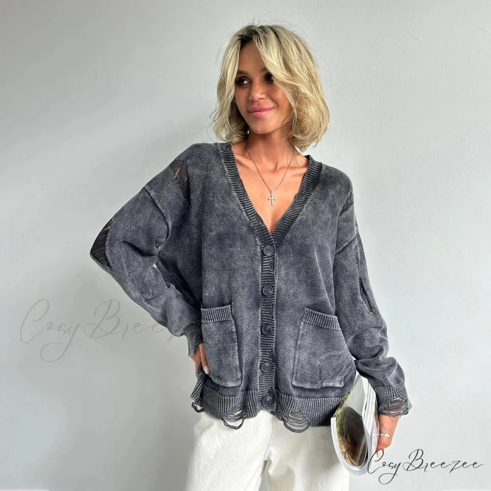 Retro Oversized Soft Button Knitted Cardigan Black / S cardiagn-250126