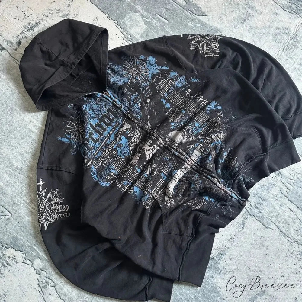 Retro Pattern Zipper Hoodie hoodies-241228