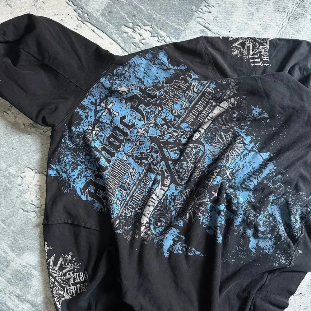 Retro Pattern Zipper Hoodie hoodies-241228
