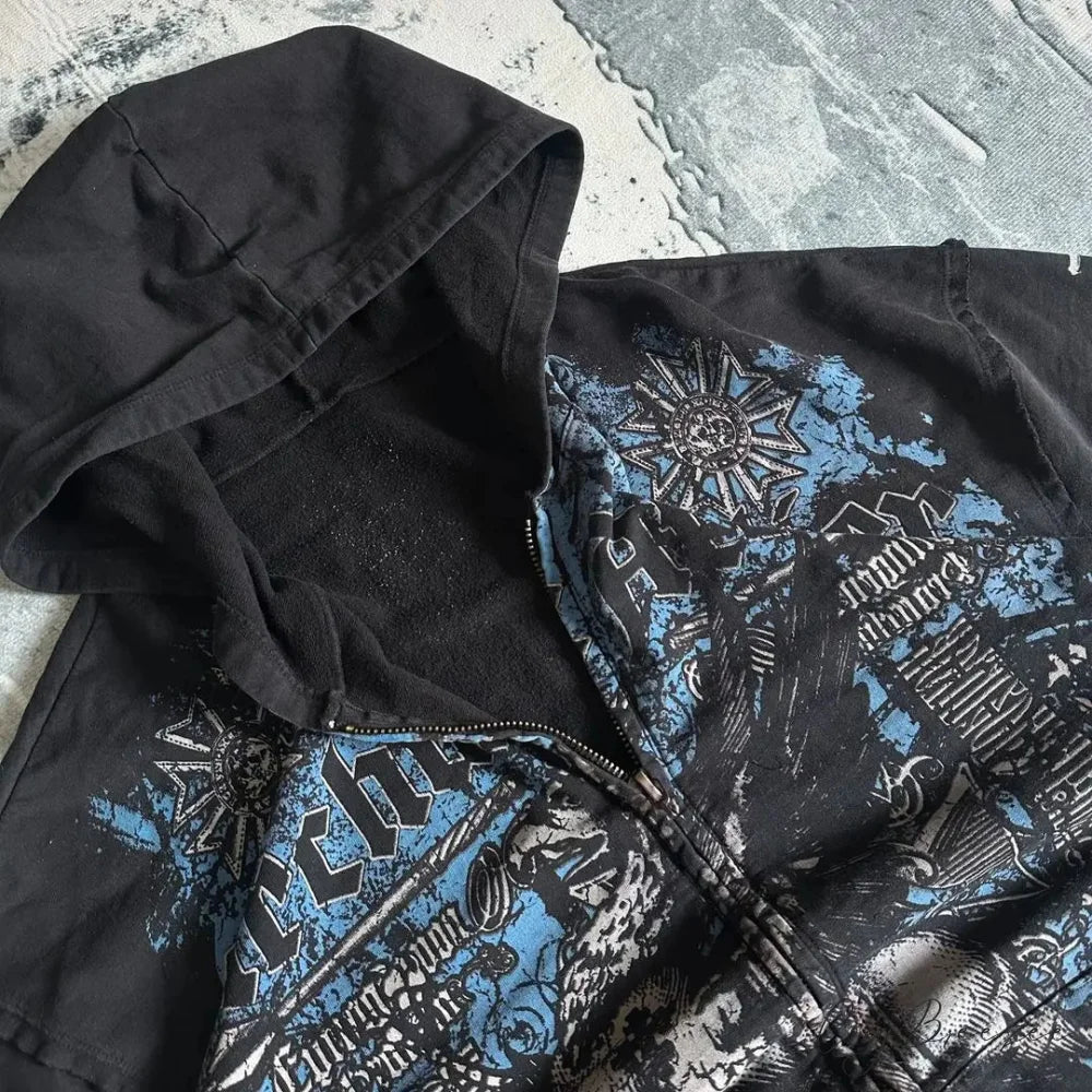 Retro Pattern Zipper Hoodie hoodies-241228