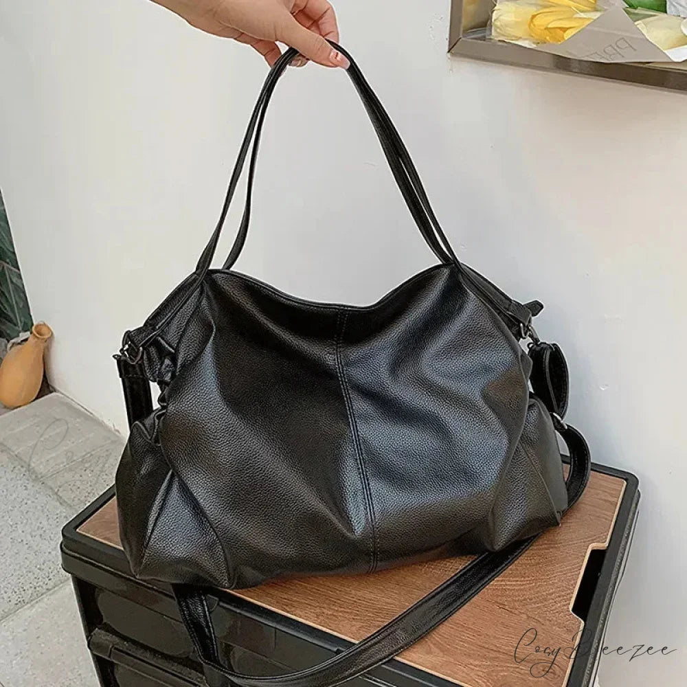 Retro PU Leather High Capacity Shoulder Crossbody Bag Black1 / 36cmx20cmx15cm handbag-250126