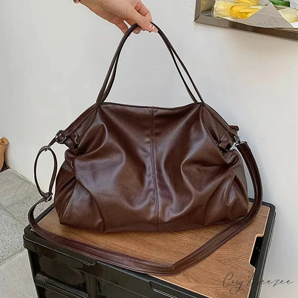 Retro PU Leather High Capacity Shoulder Crossbody Bag Coffee / 36cmx20cmx15cm handbag-250126