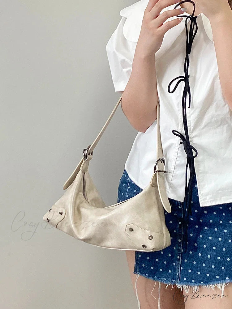 Retro PU Leather Y2K Bag Beige shoulder-250126