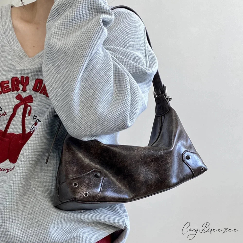 Retro PU Leather Y2K Bag Brown shoulder-250126