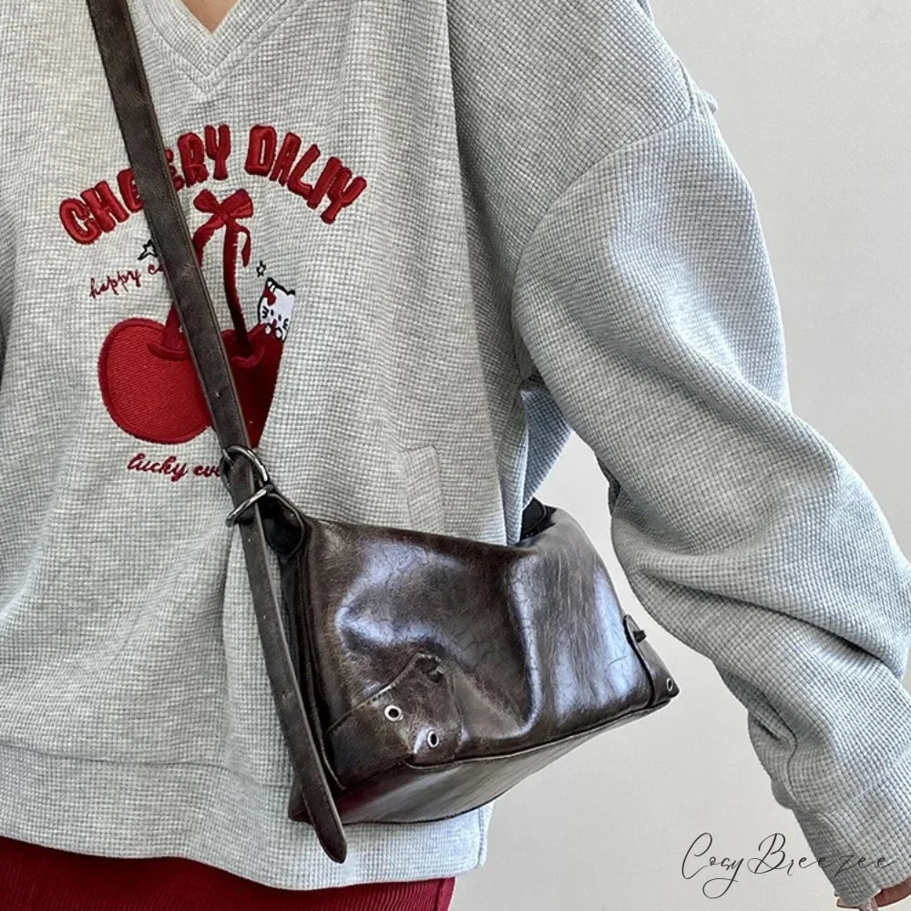 Retro PU Leather Y2K Bag Brown shoulder-250126