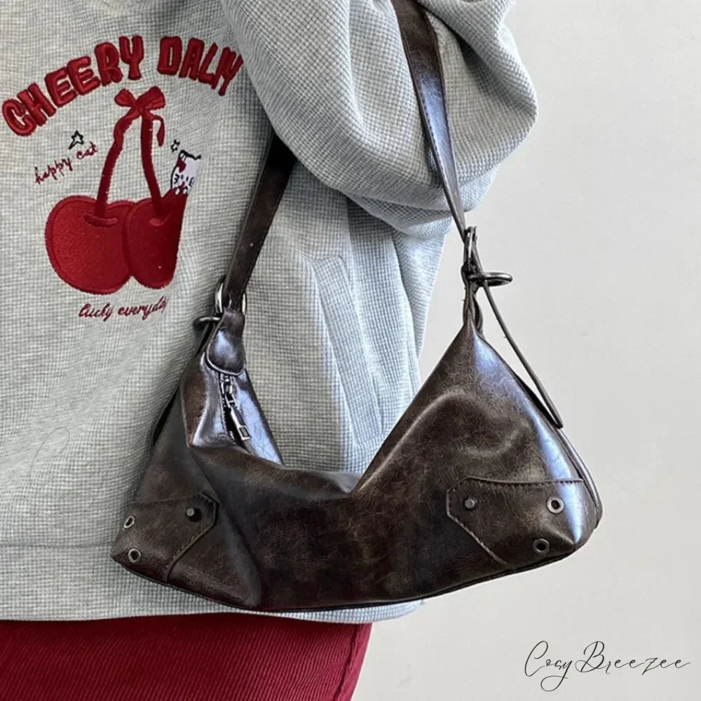Retro PU Leather Y2K Bag Brown shoulder-250126