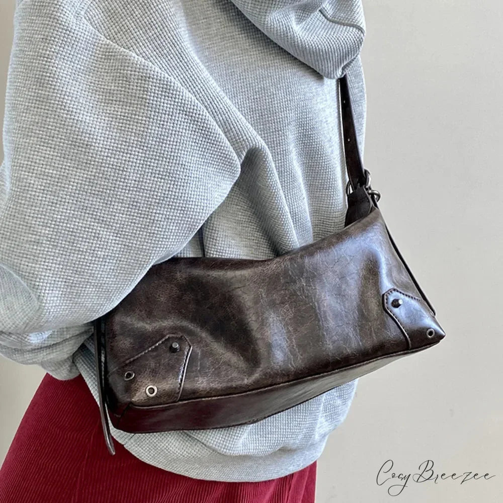 Retro PU Leather Y2K Bag Brown shoulder-250126