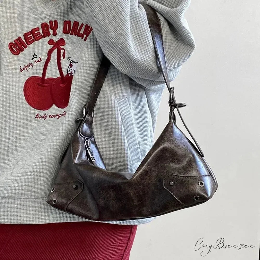 Retro PU Leather Y2K Bag Brown shoulder-250126
