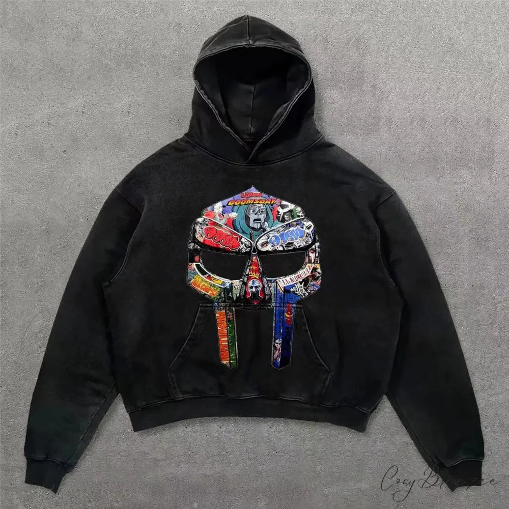 Retro Punk Printed Hoodie black 4 / M hoodies-241228