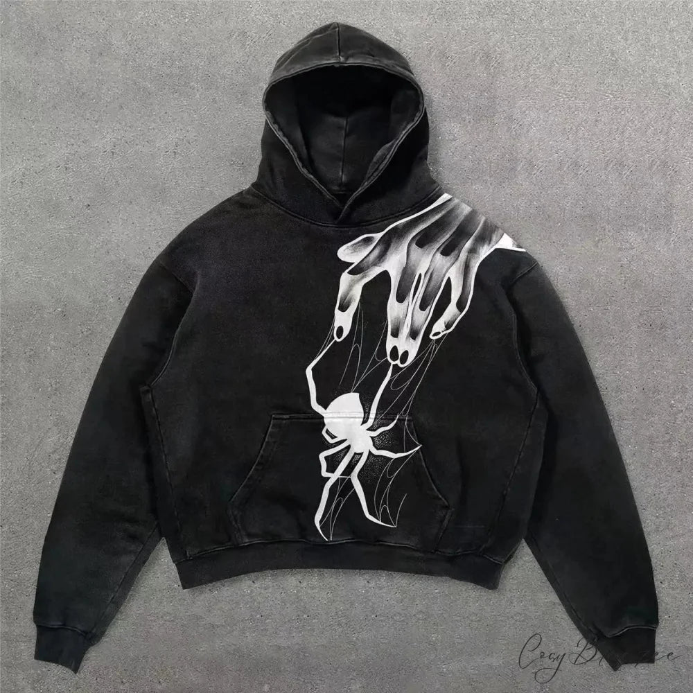 Retro Punk Printed Hoodie black 6 / M hoodies-241228