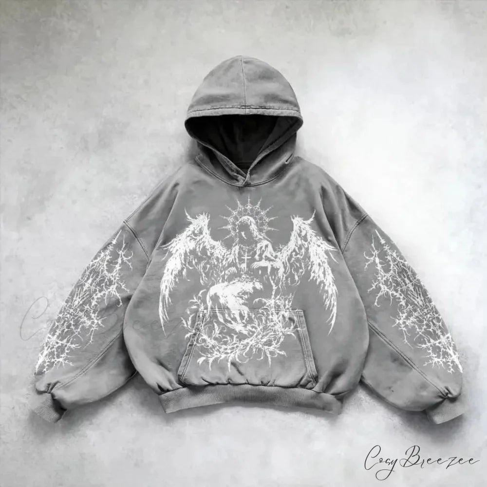 Retro Punk Printed Hoodie grey / M hoodies-241228