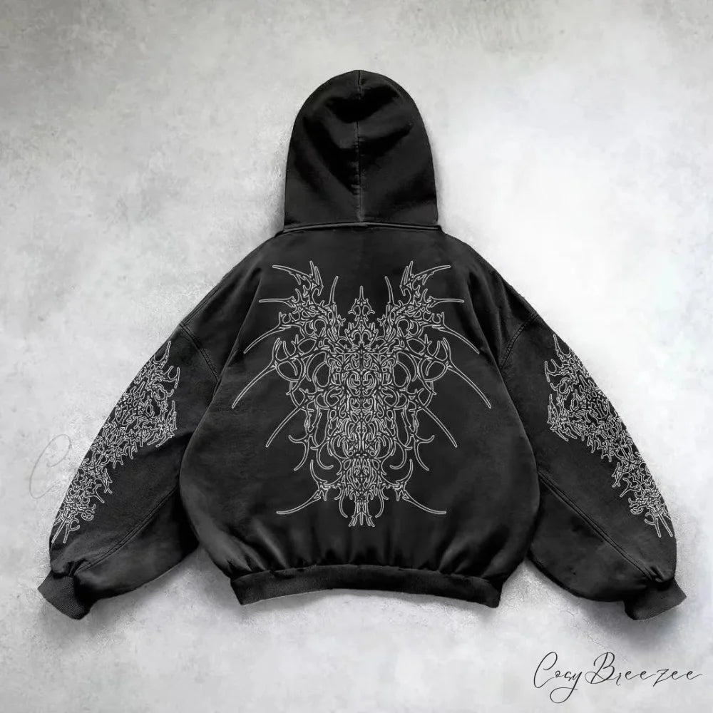 Retro Punk Printed Hoodie hoodies-241228
