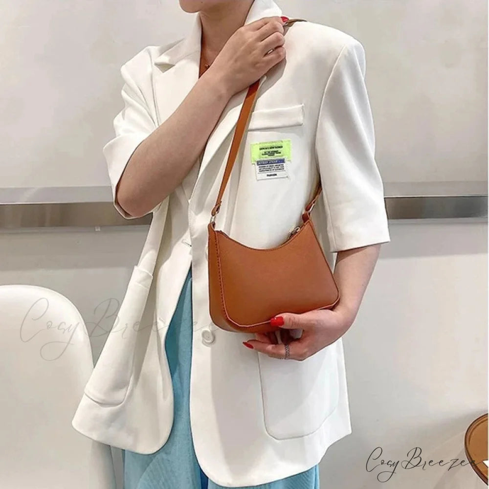 Retro Solid Color PU Leather Underarm Bag shoulder-250126