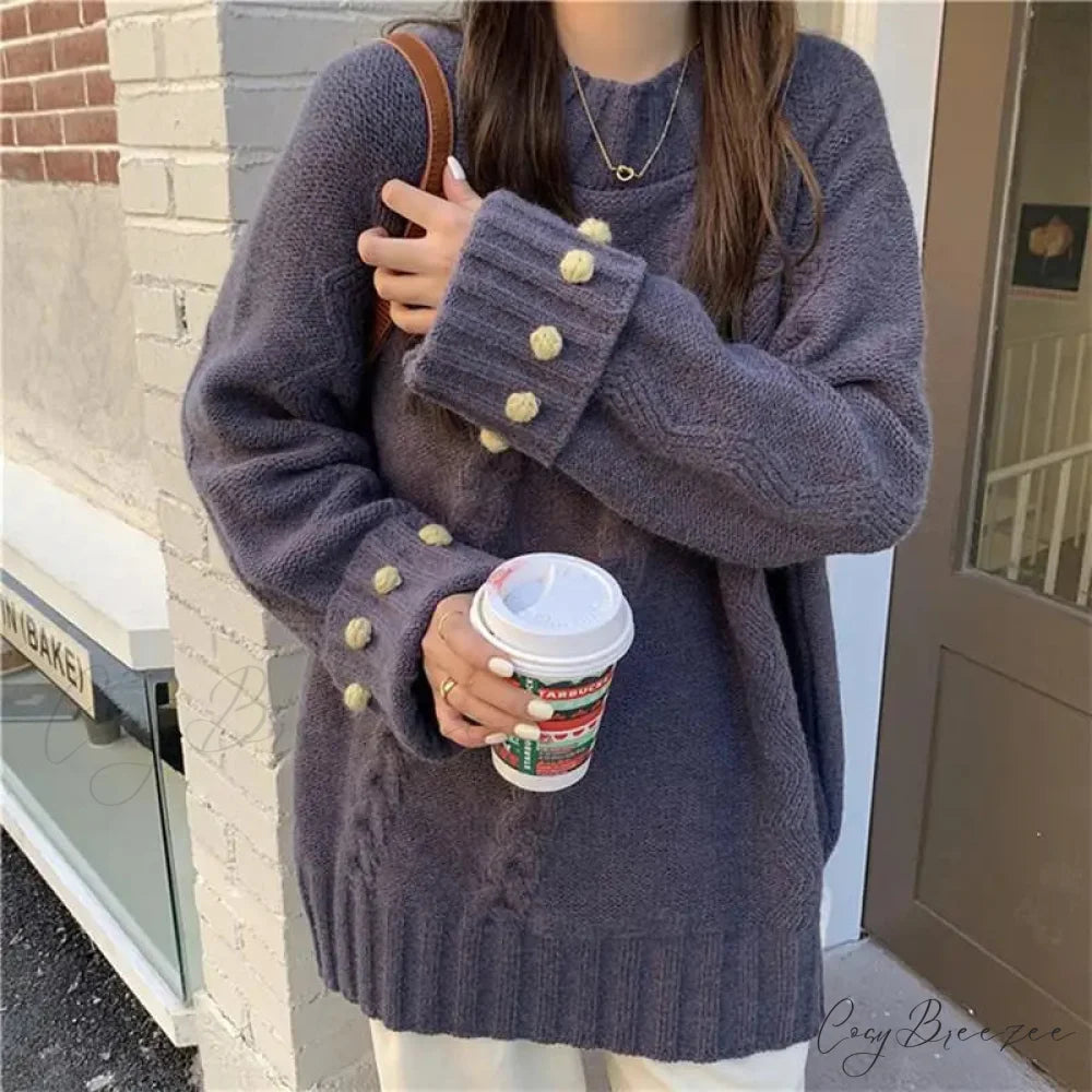 Retro Solid Color Thick Loose Elegant Sweater GRAY / S swraters-241228