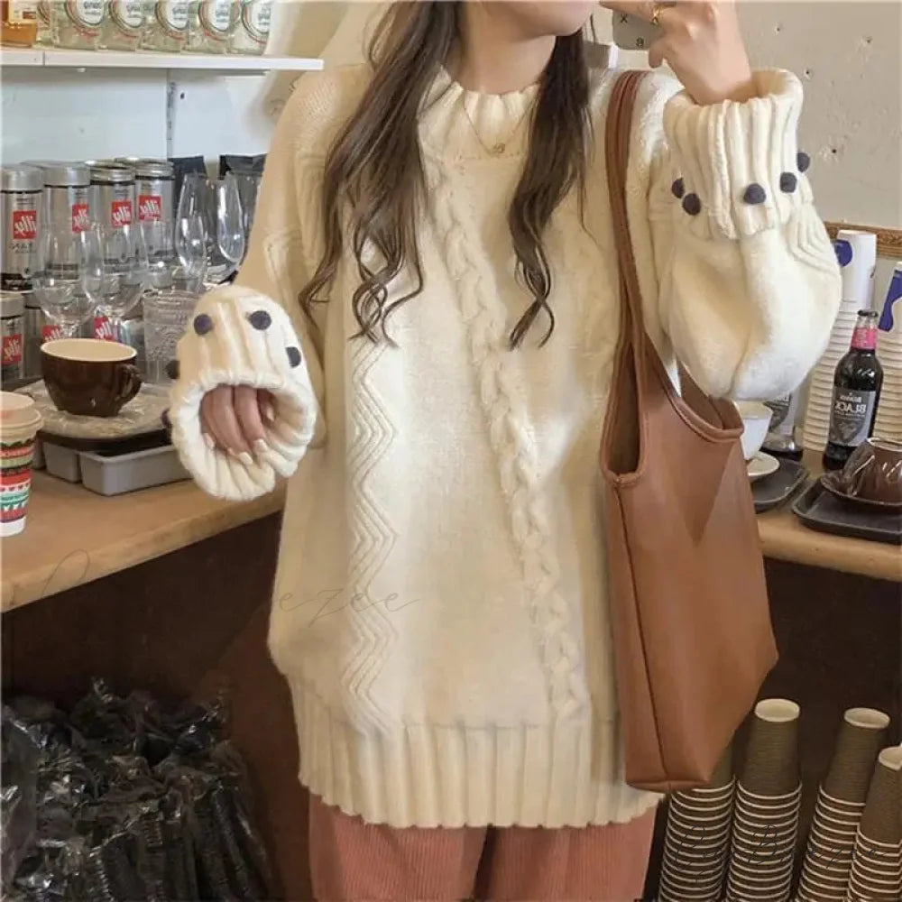 Retro Solid Color Thick Loose Elegant Sweater swraters-241228