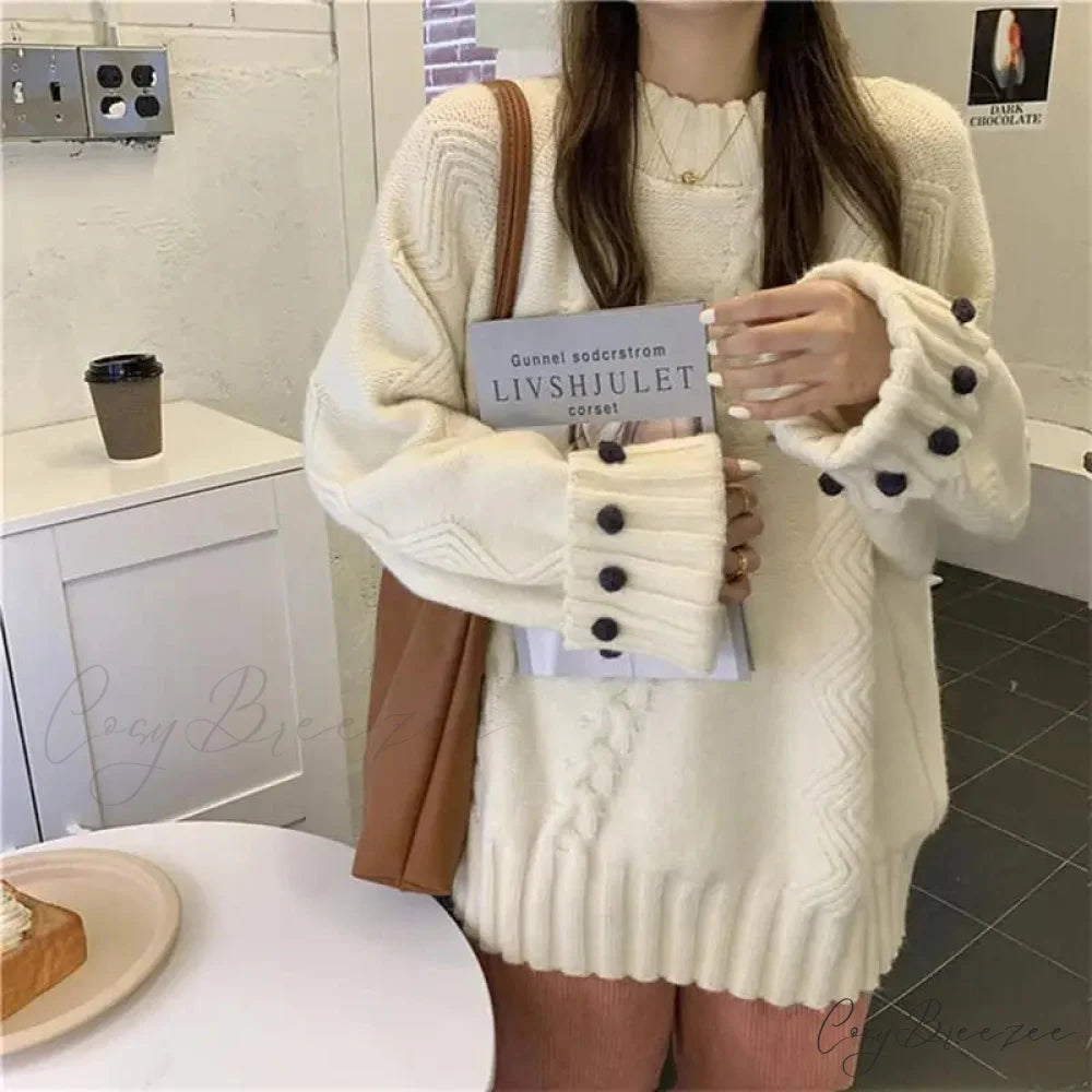 Retro Solid Color Thick Loose Elegant Sweater swraters-241228