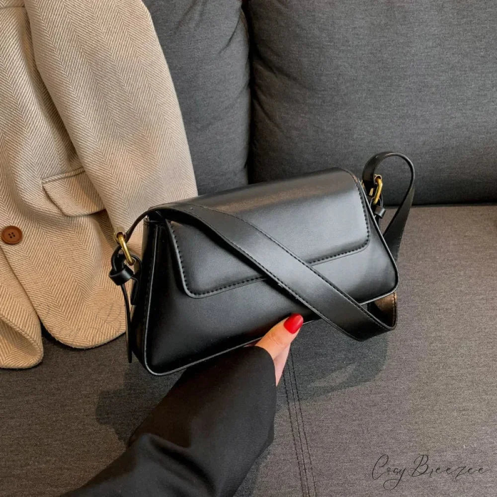Retro Solid PU Leather Winter Bag Black shoulder-250126