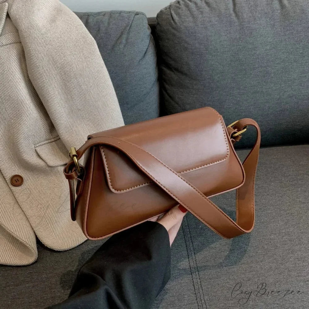 Retro Solid PU Leather Winter Bag Brown shoulder-250126