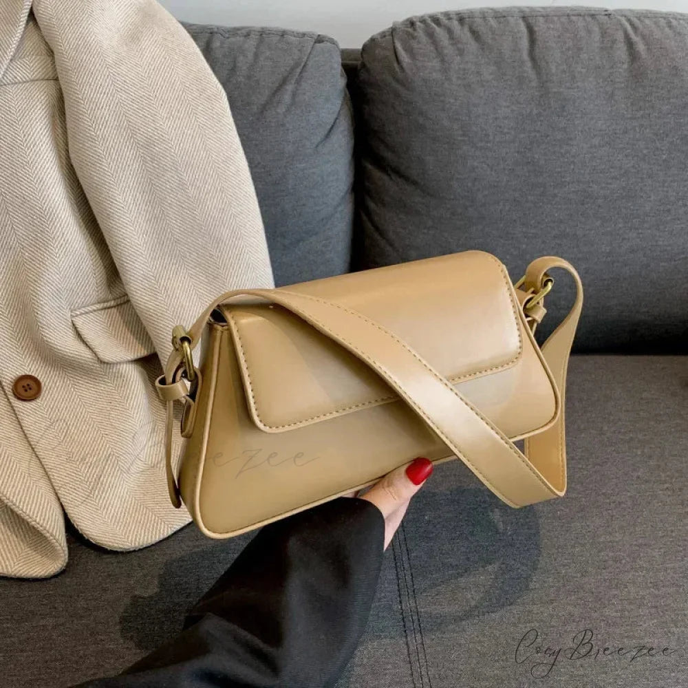 Retro Solid PU Leather Winter Bag Khaki shoulder-250126