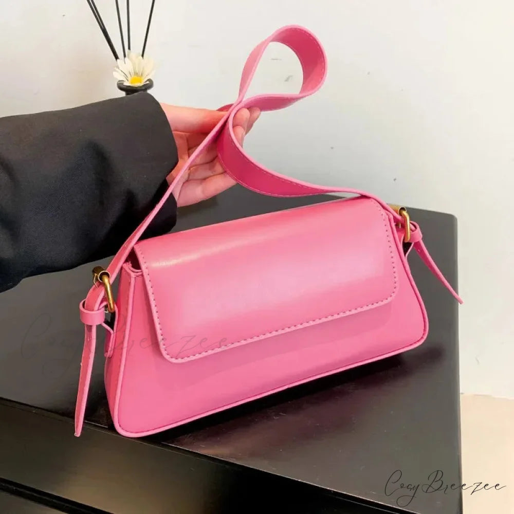 Retro Solid PU Leather Winter Bag Pink shoulder-250126