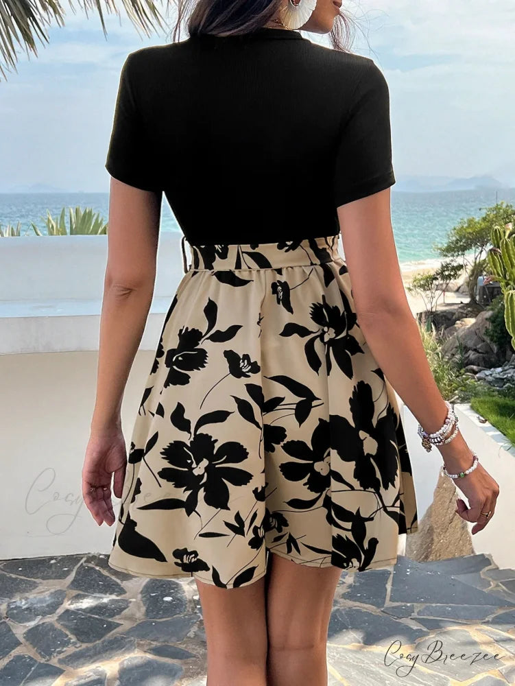 Retro Spliced High Waist Floral Print Dress oldfloraldress-250126